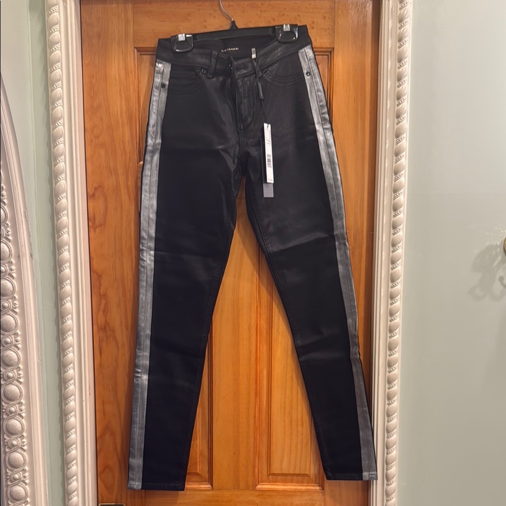 Elie Tahari Black and Silver Skinny Jeans